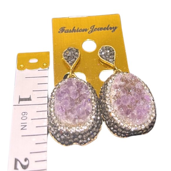 Amethyst Crystal Pendant Charm Earrings NWT - Picture 6 of 7